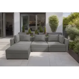 DOMO collection 3-Sitzer DOMO COLLECTION "Solskin, individuell erweiterbar/kombinierbar", grau (anthrazit), B:312cm H:80cm T:96cm, 100% solution dyed Acryl, Sofas, mit losen Kissen. Rücken- und Seitenteile als Stecksystem.