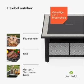 Blumfeldt Merano Avanzato 3-in-1-Feuerschale mit Grillfunktion als Tisch, nutzbar 87 x 87 cm Steingrau
