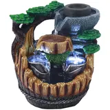 Zimmerbrunnen mit LED Beleuchtung, Zen-Brunnen aus Polyresin, Büro - Meditation und Entspannung - Tischbrunnen Geschlossener Kreislauf - H 25cm