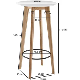 Wohnling Bartisch rund 60 x 110 cm Weiß