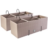 PAFEN 2X Blumenkasten Blumentopf Rattan-Optik mit Halterungen Pflanztopf Balkonkasten Pflanzkästen, Mocca