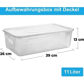 Centi 4er Set Aufbewahrungsboxen mit Deckel Plastikbox 11L transparent mit Griffen