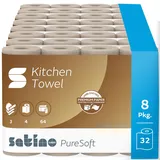 Satino PureSoft Küchentücher 3-lagig – extra saugstark & besonders umweltfreundlich dank 100% Recyclingpapier – Made in Germany – 100% recycelbar – Großpackung mit 32 Rollen - 64 Blatt je Küchenrolle