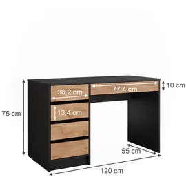 Vicco Schminktisch Sherry, Anthrazit/Goldkraft Eiche, 120 x 75 cm ohne Spiegel