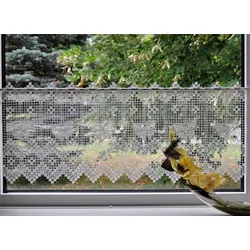 Scheibengardine STICKEREIEN PLAUEN "Butterfly" Gr. 5, beige (natur), B:128cm H:43cm, Polyester, Gardinen