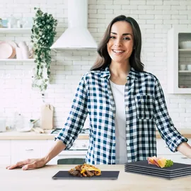 Relaxdays Schieferplatte 6er Set, 30 x 20 cm, Servieren von Käse & Desserts, Servierplatte zum Beschriften, anthrazit