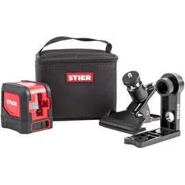 Stier Kreuzlinienlaser 2x120°, Projektion in 2D, automatische Selbstnivellierung, Umschaltbar horizontal/vertikal, magnetischer Wandhalterung, mit
