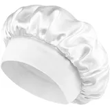 Anevous Satin Schlafhaube Mit Breitem Elastikband Für Damen Und Herren,Elastische Schlafmütze Bonnet Nachtmütze Haarhaube Zum Schlafen,Haarpflege Kopfbedeckung Für Lockiges Haar,Nacht Haarkappe,Weiß