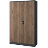 Jan Nowak Aktenschrank Metall 185 x 115 x 40 cm Büroschrank abschließbar Stahlschrank mit 4 verstellbaren Einlegeböden Dokumentenschrank Antrazit Nussbaum