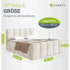 Juskys Boxspringbett Manitoba - Bouclé-Stoff - Creme