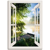 Artland Wandbild »Fensterblick Angelsteg am Fluss«, Fensterblick, (1 St.), weiß