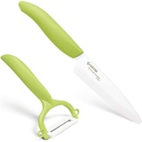 Kyocera GEN GREEN Starterset Keramik Obst- & Gemüsemesser mit Schäler | Klinge 11 cm | ergonomischer Griff | extrem scharfes Küchenmesser und Sparschäler | Kochmesser Profi Messer