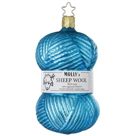 Inge-Glas® Christbaumschmuck, Christbaumschmuck Glas Strickgarn Wolle 11cm blau blau|schwarz