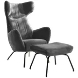 KAWOLA Sessel LOTTE Ohrensessel velvet stone mit Hocker