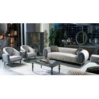 Xlmoebel Polstergarnitur Designer Grau-weiße Sofaset Polster Couch Stoff Entspannungsmöbel, (3-tlg., 3+1+1 Sitzer Set), Hergestellt in Europa beige|weiß