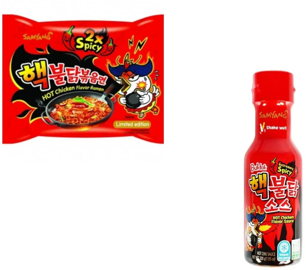 SamYang Extrem Doppel Hot Chicken Ramen 1x 140G inkl. Doppel Hot Chicken Sauce 1x 200g