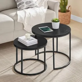 home collective Couchtisch 2er Set Rund Beistelltisch Loft Design 2 in 1 Verschachtelung kratzfeste Oberfläche, Wohnzimmer Marmor Optik mit Schwarzen Beinen