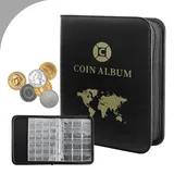 Münzalbum 360 Stück,18 Seiten Münzalbum 2 euro,Münzen Sammelalbum 3.5*3.5 CM/4.5*4.5 CM,Münzalbum euro Transparent Tasche,2 euro Münzen Sammelalbum für Pfund,Pence,Cent,Dollar,Souvenir Münzen(Schwarz)