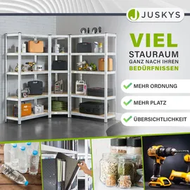 Juskys Eckregal MDF 15 Böden Silber/Braun