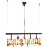 ETC Shop LED Hängeleuchte Esstischleuchte Kristall Pendelleuchte Wohnzimmerl, braun bernstein, 5 flammig LED Warmweiß, Lxbxh 80x9,8x150 cm,