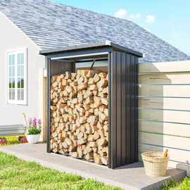 Outsunny Kaminholzregal Außen Metall 150 x 66,5 x 150 cm Dunkelgrau