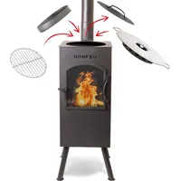BonFeu BonCarré Schwarz - Terrassenofen - Feuerstelle mit Funkenschutz für entspannte Abende - Feuersäule Outdoor - Terrassenkamin mit Grillrost...