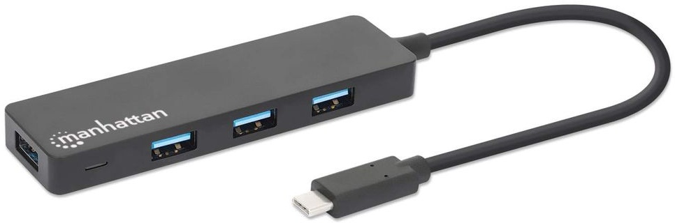 Manhattan 4-Port USB 3.2 Gen 1 Hub - USB-C-Stecker auf 4 x USB-A-Buchse - 5 Gbit/s Datenübertragungsraten - Stromversorgung über USB - schwarz - ...