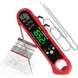 Sofort Ablesbares Fleischthermometer, 3-in-1-fleischthermometer Mit Drei Sonden, Wasserdichtes Grillthermometer Mit Hintergrundbeleuchtung Und Kalibrierung, Benutzerfreundliches Küchenthermometer