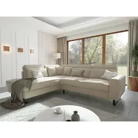 S-Style Möbel Ecksofa Ember mit Ottomane und Schwarz Metall Füßen in Samt-Stoff, Ottomane links oder rechts bestellbar, mit Wellenfederung beige