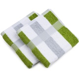 GÖZZE - New York Streifen Handtücher, 2er-Set, Weich und saugfähig, 100% Baumwolle, 50 x 100 cm - Apfelgrün/Weiß/Silber