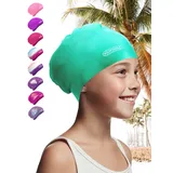 KIDVERSE Badekappe Kinder Lange Haare - Schwimmhaube Kinder mit Anti-Rutsch-Noppen - Badekappen für Schwimmer mit UV Schutz - Schwimmhaube Mädchen - Badehauben für Lange & voluminöse Haare