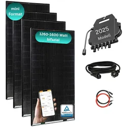 MyBasic 1260+ Watt Mini-Format Balkonkraftwerk (1,65m x 0,88m) Glas-Module (bifazial +30% Ertrag) WLAN Wechselrichter
