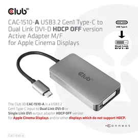 Club 3D DVI-D Adapter USB Typ-C auf Dual Link 0,25 m Grau