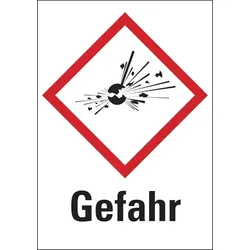 Aufkleber Gefahrstoffetiketten - Explodierende Bombe (GHS01) & Signalwort "Gefahr" - 105 x 148 mm Folie selbstklebend