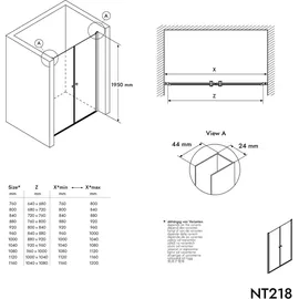 nextrend - gmbh Nischendusche mit Doppelpendeltüren NT218 - 6 mm - Nano Echtglas - Profilfarbe & Breite wählbar, Breite:960 mm, Profilfarbe:Chrom