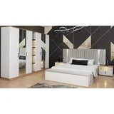 Xlmoebel Schlafzimmer-Set Weißes Bankbett mit Nachttischen und geräumigem Kleiderschrank, (5-tlg., Schlafzimmer-Set), Hergestellt in Europa weiß