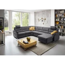 die planbar Wohnlandschaft DIE PLANBAR "ZE-EM16033 U-Form, Breite 330 cm", grau (mammut grau), B:330cm T:262cm, 100% Polyester, Sofas, Wohnlandschaft, wahlweise mit Kopfstützen und Bettfunktion