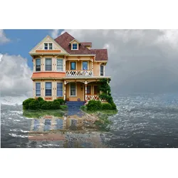 Fototapete PAPERMOON "Haus im Wasser", bunt, B:3,00m L:2,23m, Vlies, Tapeten