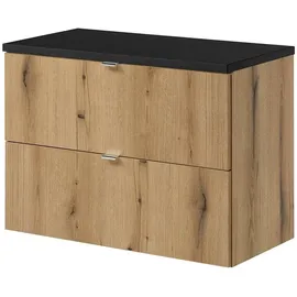 [en.casa] Waschbeckenunterschrank Skelbolu 80x60x40cm Eichenoptik/Schwarz [en.casa]