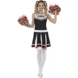 Smiffys Cheerleader-Kostüm, Schwarz, mit Kleid und Pom Poms