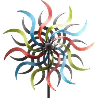 finehomegarden Deko-Windrad Metall Doppel Windspiel Gartendeko ArtFerro Balkon Terrasse bunt (1 St), Gartenstecker 35,5x14xm H178cm Stecker / Paket