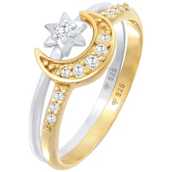 Elli Elli Ring Stern Mond Zirkonia Stapelring 2er Set 925 Silber Ringe   Damen 