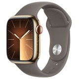 Apple Watch Series 9 GPS + Cellular 41 mm Edelstahlgehäuse gold, Sportarmband tonbraun M/L
