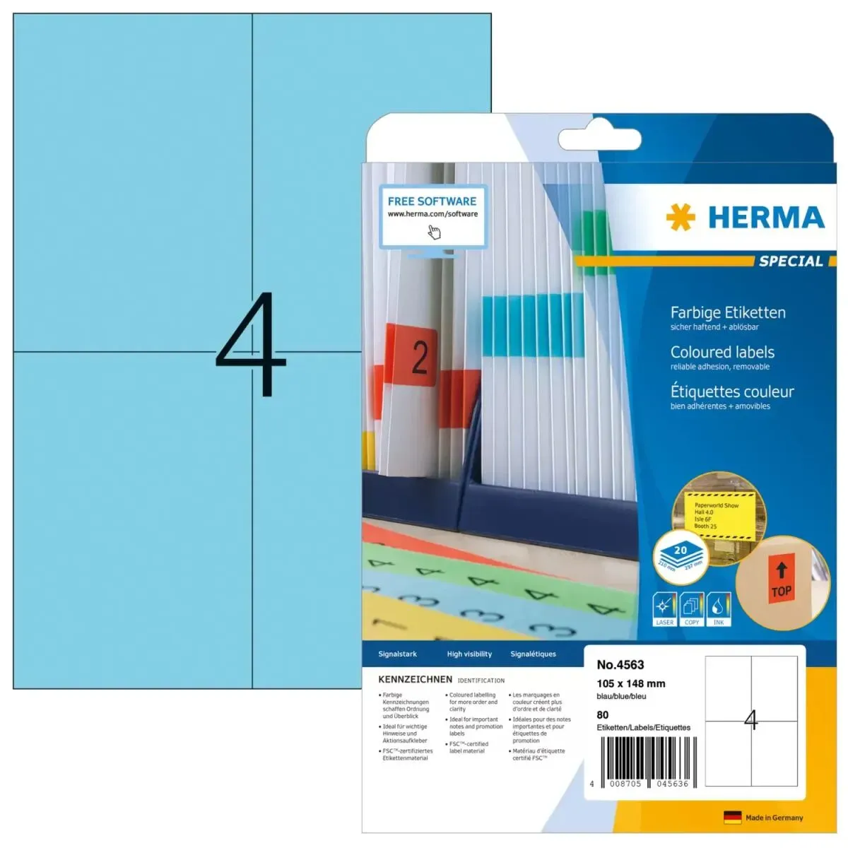 HERMA 4563 selbstklebendes Etikett Rechteck Blau 80 Stück(e)