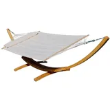 ALEOS. AS-S 410cm XXL Hängemattengestell Natur-Filled Edition Creme Hängematte mit Gestell aus Holz Lärche mit Stabhängematte (GEPOLSTERT) inkl. Kopfkissen