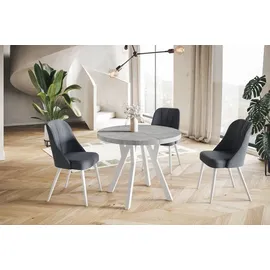 alpi meble Runder Esszimmertisch OVO, ausziehbarer Tisch Durchmesser: 80 cm bis 130 cm, Wohnzimmertisch Farbe: Grau, mit Holzbeinen, in Farbe Weiß - Grau, Weiß