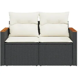vidaXL Gartensofa mit Kissen 2-Sitzer Schwarz Poly Rattan