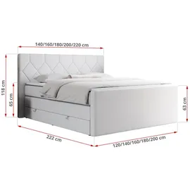 MKS Meble Boxspringbett Weiß, Textil, 2-Sitzer, H3, Rechteckig, 140x200 cm, Schlafzimmer, Betten, Boxspringbetten