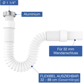 VARIOSAN Flexibler Ablaufschlauch 13972, 1 1/4" x 32 mm, Siphon / Geruchsverschl...