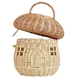 Wedhapy Aufbewahrungskorb aus Rattan Pilzkorb mit großem Fassungsvermögen dekorativer geflochtener Korb mit Deckel und Griff geflochtener Aufbewahrungskorb aus Weide Körbe aus Seegras